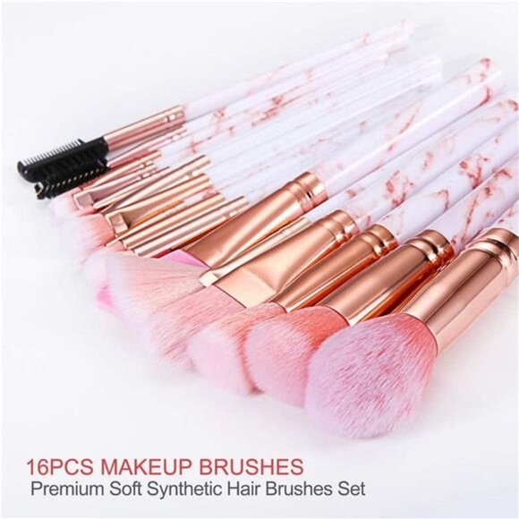 Makeup Brushes Set 16PCS Marble Make up Brushes Foundation Eyeshadow Concealer - Picture 2 of 8